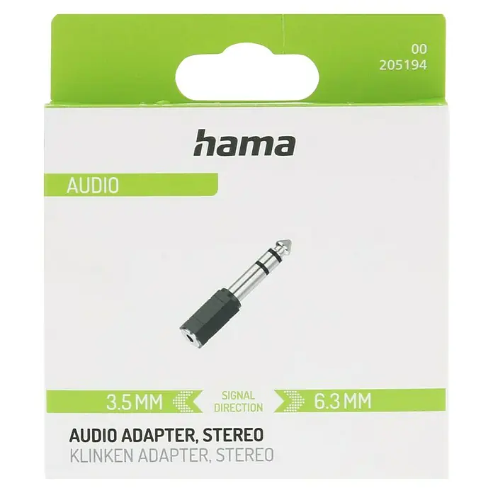 Hama Audio-Adapter -  - Verpackung eines Hama Audio Adapters (3,5 mm auf 6,3 mm Klinke), Stereo, zur Übertragung von Audiosignalen.