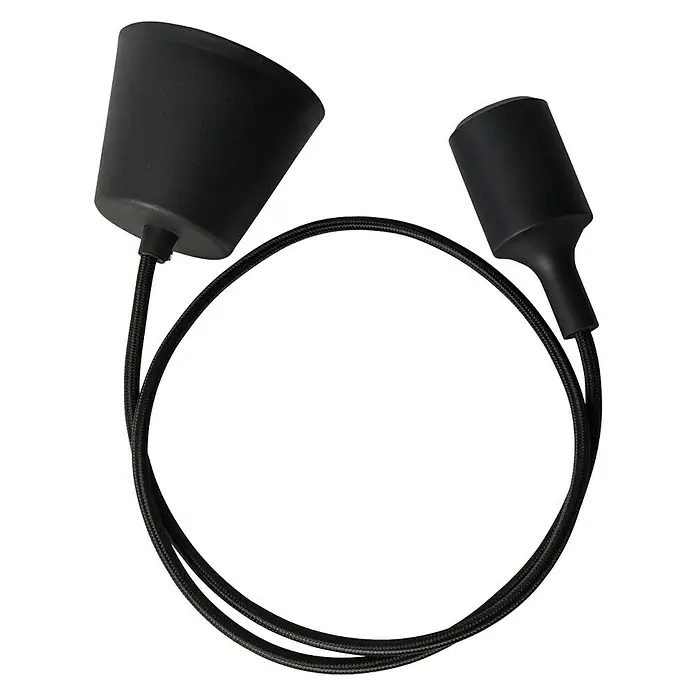 Sulion Lámpara colgante Silikon - 60 W, L x An x Al: 10 x 10 x 125 cm, Negro, E27 - Lámpara colgante negra con cable de tela y dos casquillos para un diseño moderno.