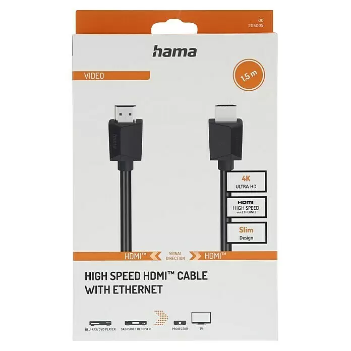 Hama HDMI-Kabel High Speed mit Ethernet - Schwarz, 1,5 m, 18 Gbit/s - Vorderansicht