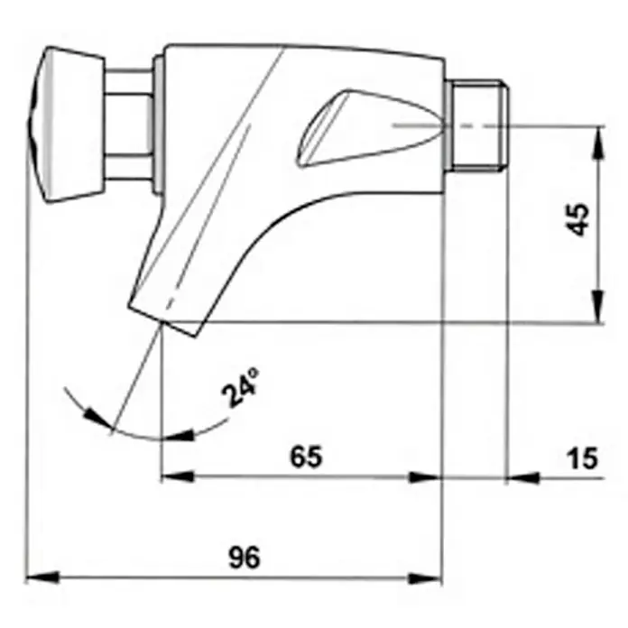 Grifo con temporizador mural 504 XL - Cromo - Diagrama detallado de un grifo con dimensiones. Perfecto para planos e instalaciones de fontanería.