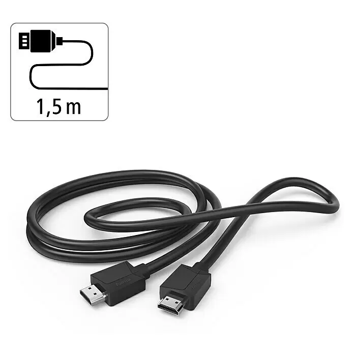 Hama HDMI-Kabel High Speed mit Ethernet - Schwarz, 1,5 m, 18 Gbit/s - Schwarzes 1,5m HDMI-Kabel mit zwei HDMI-Anschlüssen.