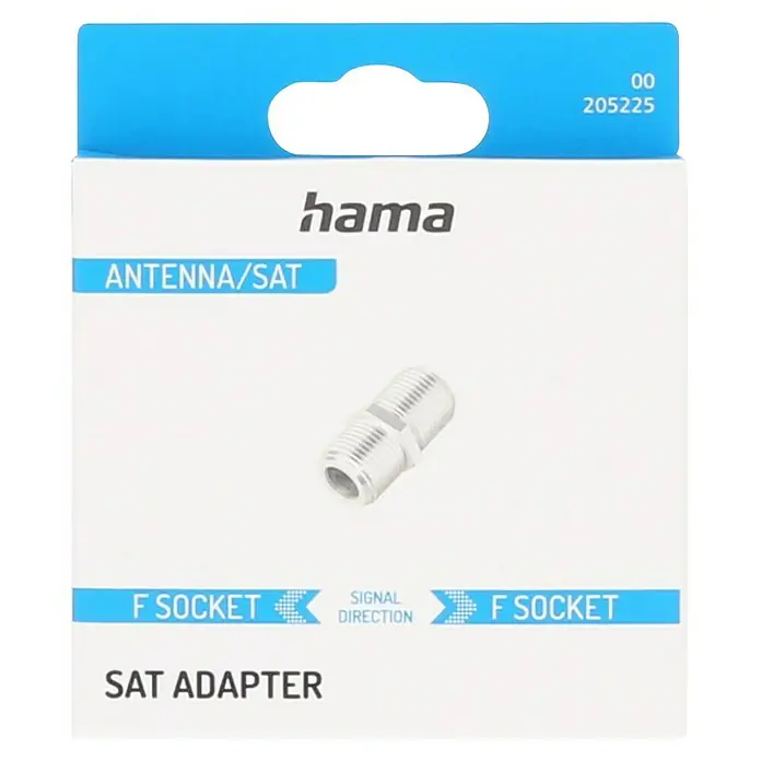 Hama SAT-Adapter - F-Buchse - Produktbild einer Hama Sat Adapter F-Buchse, der für Antennen- und Satellitenverbindungen verwendet wird.
