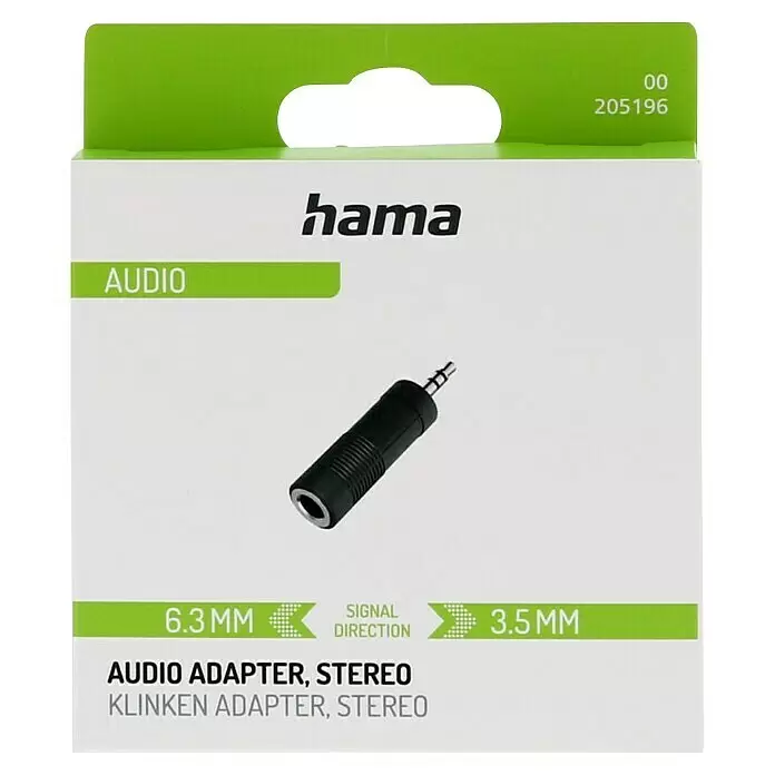 Hama Audio-Adapter 3,5-mm-Klinken-Stecker - 6,3-mm-Klinken-Kupplung -  - Schwarzer Stereo-Audioadapter für 6,3mm auf 3,5mm.