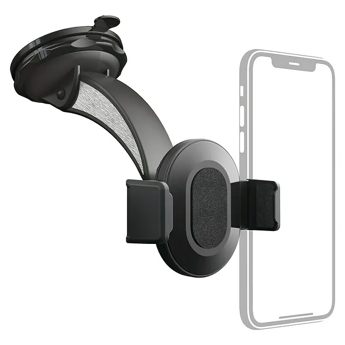 Hama Kfz-Smartphone-Halterung Move mit Saugnapf - 360 ° drehbar - Abbildung einer schwarzen Handyhalterung mit Saugnapf und flexibler Halterung für die Befestigung im Auto.