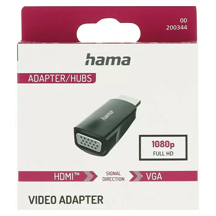 Hama Videoadapter HDMI™-Stecker - VGA-Buchse Full-HD 1080p - VGA-Kupplung - Schwarzer Hama HDMI zu VGA Videoadapter, unterstützt 1080p Full HD.