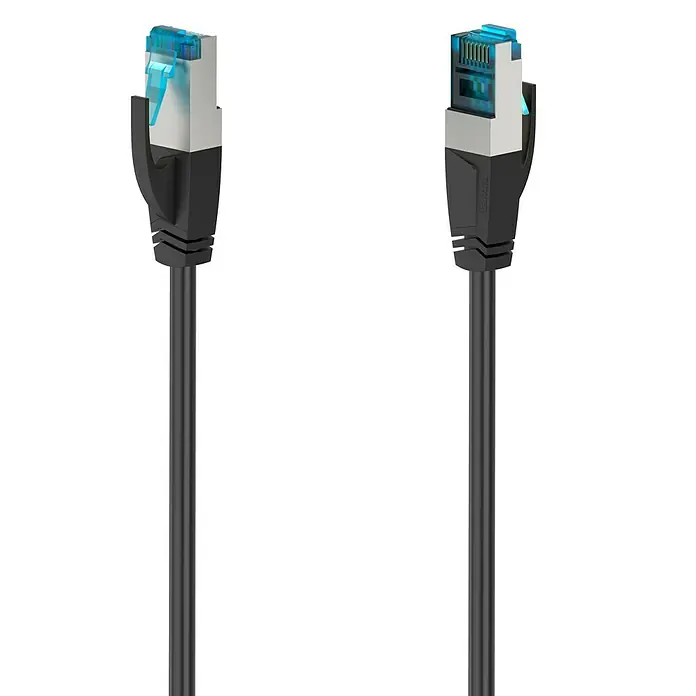 Hama Netzwerk-Kabel CAT-6a - Länge: 10 m, Schwarz, RJ45-Stecker, Bis zu 10 Gbit/s - Schwarzfarbenes Ethernet-Kabel mit RJ45-Steckern an beiden Enden für Netzwerkverbindungen.