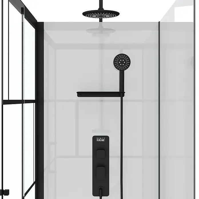 Aurlane Designdusche Graphic - 80 x 110 x 225 cm, Schwarz/Weiß - Eine moderne schwarze Duschkabine mit Regendusche und Handbrause für ein luxuriöses Duscherlebnis.