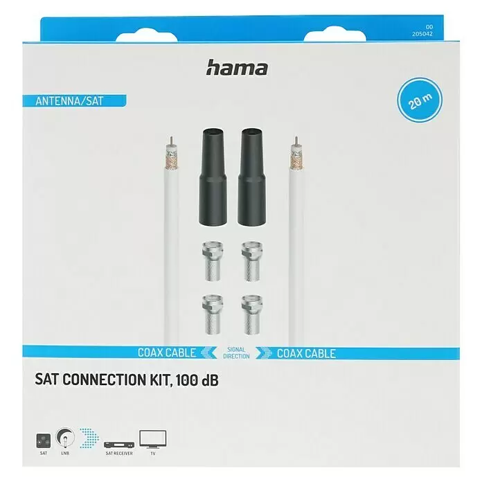 Hama SAT-Anschlusskabel Kit20 m, Weiß, 100 dB, 4-fach geschirmt