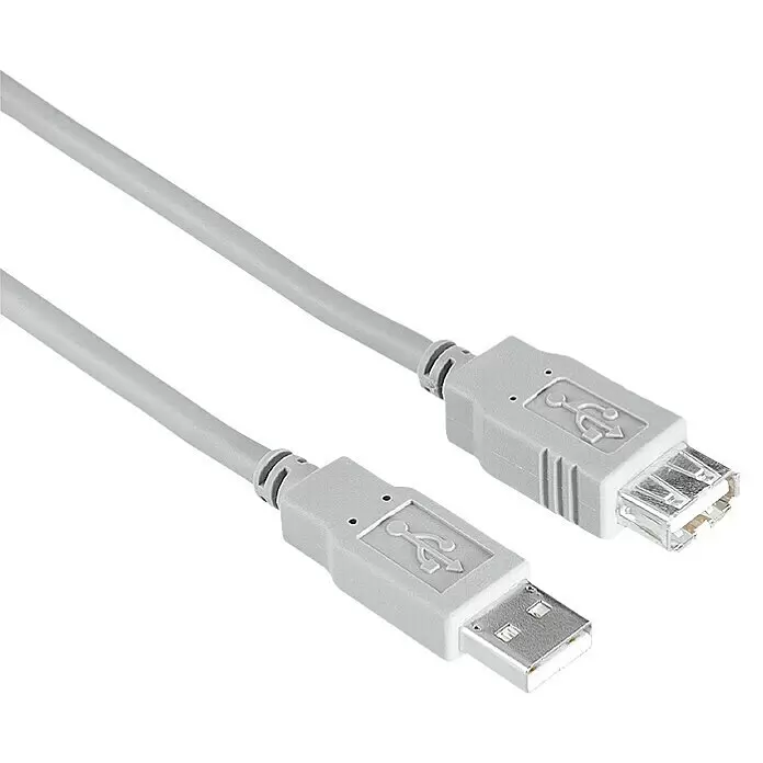 Hama USB-Kabel - 3 cm, USB A-Stecker, Weiß - Graues USB-A Verlängerungskabel mit Stecker und Buchse zur Erweiterung von USB-Verbindungen.