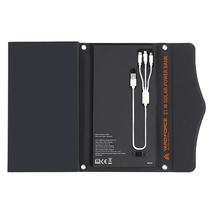 Yard Force Solar-Powerbank LX PB21 - 48,1 Wh, 65 x 28,5 x 1,5 cm - Das Yard Force 21 W Solar Power Bank mit Kabeln, ideal für unterwegs. Kompakte Solarladestation für Ihre Geräte.
