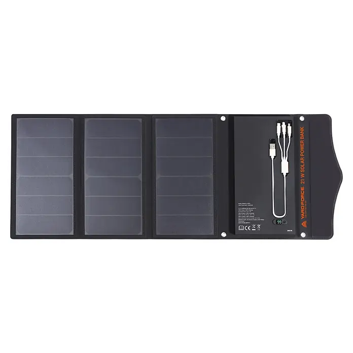 Yard Force Solar-Powerbank LX PB21 - 48,1 Wh, 65 x 28,5 x 1,5 cm - Die faltbare YARD FORCE 21W Solar Power Bank ist perfekt für unterwegs. Sie lädt Ihre Geräte umweltfreundlich mit Sonnenenergie auf.