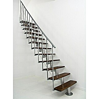 Minka Mittelholmtreppe Comfort (Breite: 80 cm, Silber, Farbe Stufen: Buche Walnuss gebeizt, Geschosshöhe: 312 cm)