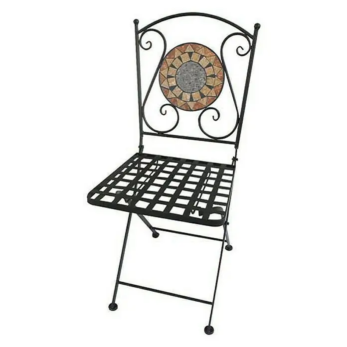 Siena Garden Prato Gartenstuhl - Klappbar, Grau, Schwarz, Braun, B x T x H: 39 x 49,5 x 88,5 cm - Ein stilvoller Klappstuhl aus Metall mit Mosaik im Rückenbereich, perfekt für den Garten oder Balkon. Praktisch, da er platzsparend verstaut werden kann.