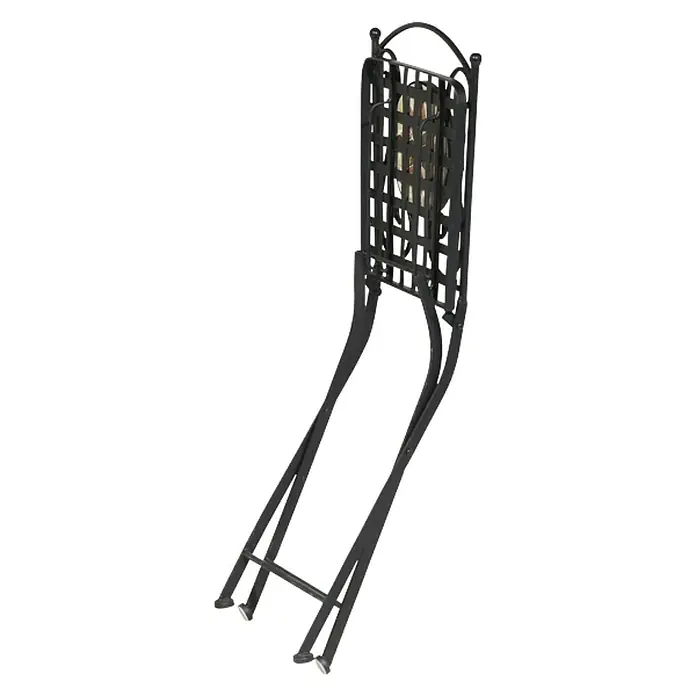 Siena Garden Stella Gartenstuhl - Klappbar, Schwarz, B x T x H: 39 x 49,5 x 89,5 cm - Ein zusammengeklappter, schwarzer Metallstuhl mit einem kunstvollen Gittermuster an der Rückenlehne. Ideal für kleine Räume!