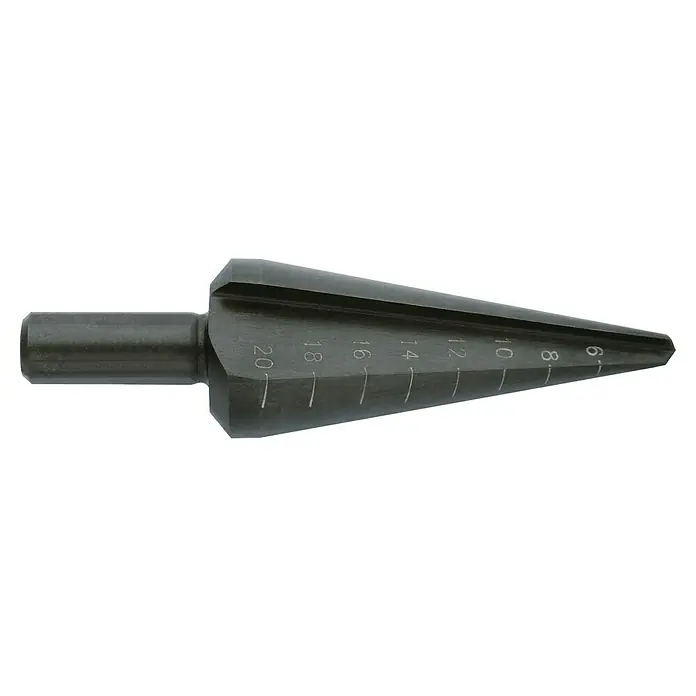 Exact Blechschälbohrer Gr. 2 - Material: Stahl, Durchmesser Bohrer: 4 mm - 20 mm - Kegelbohrer mit Größenmarkierungen für präzises Bohren verschiedener Lochgrößen in Metall, Kunststoff und Holz.