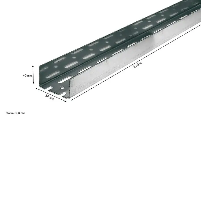 Knauf UA-Aussteifungsprofil - 2.600 x 50 x 40 mm - Profilschiene aus verzinktem Stahl, 40 mm hoch, 50 mm breit und 2,60 m lang. Stärke: 2,0 mm. Ideal für Montagearbeiten und Kabelmanagement.