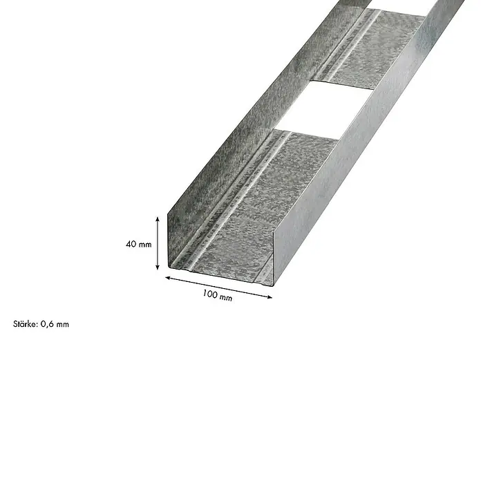 Knauf Türsturzprofil - 1.600 x 100 x 40 mm - Metallprofil mit den Maßen 40 mm Höhe und 100 mm Breite. Das Profil ist aus verzinktem Stahl gefertigt.