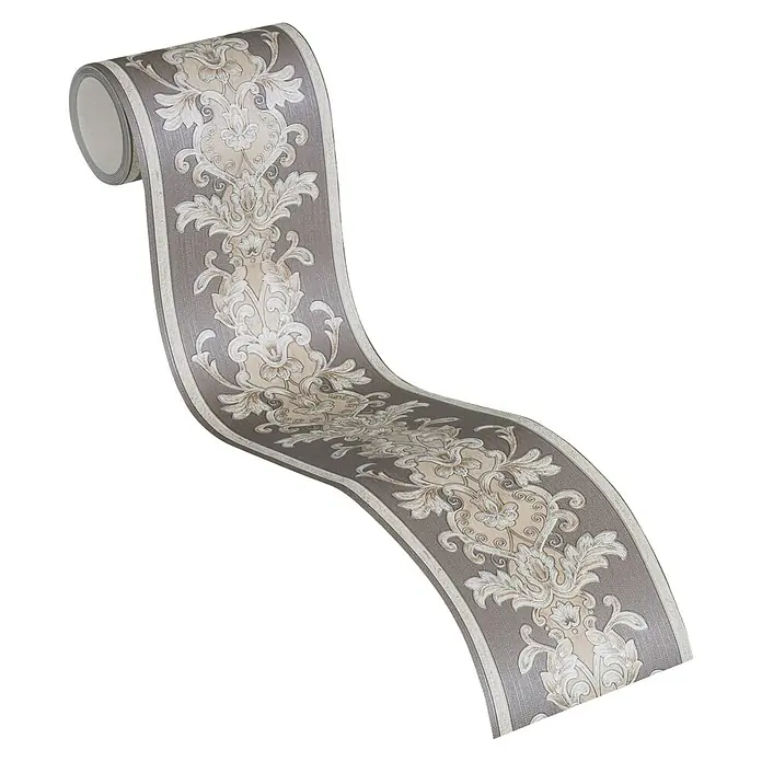 A.S. Création Only Borders 11 Tapetenborte Ornament - Kunststoff, Graphit/Silber - Rolle klassischer grauer Tapete mit floralem Muster. Elegante Wanddekoration für ein stilvolles Zuhause.