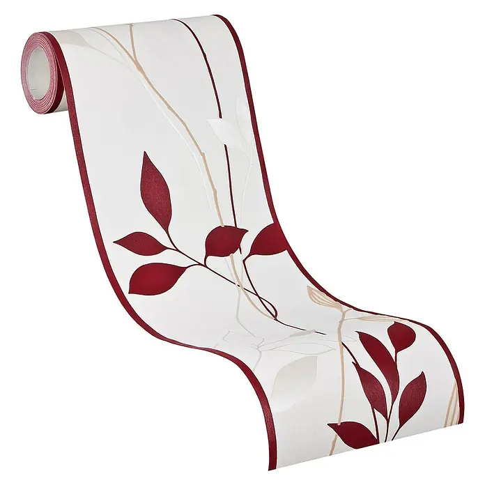 A.S. Création Only Borders 11 Tapetenborte Blattranke - Kunststoff, Creme/Rot - Eine Rolle Bordüre mit einem eleganten floralen Muster in Rot und Beige auf weißem Grund. Perfekt für stilvolle Wanddekoration.