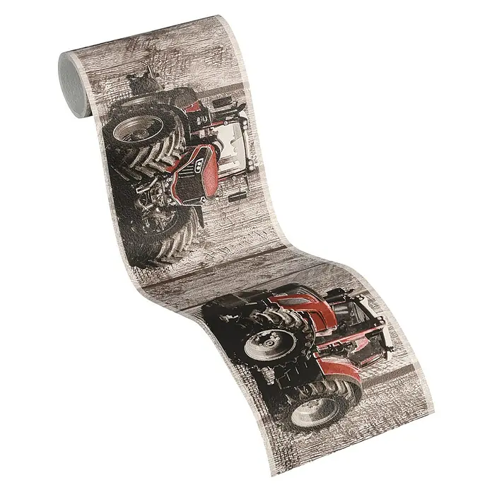 A.S. Création Only Borders 11 Tapetenborte Traktor - Kunststoff, Rot/Braun - Eine Rolle Toilettenpapier mit Traktor-Motiv und Holzstruktur für Bauernhof-Fans. Das Papier ist ein Hingucker im Badezimmer.