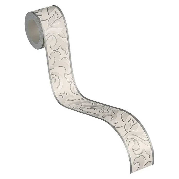 A.S. Création Only Borders 11 Tapetenborte Ornament - Kunststoff, Weiß - Nahaufnahme einer Rolle stilvoller Bordüren Tapete mit einem zarten Muster, perfekt für die Veredelung jedes Raumes mit einem eleganten Akzent.