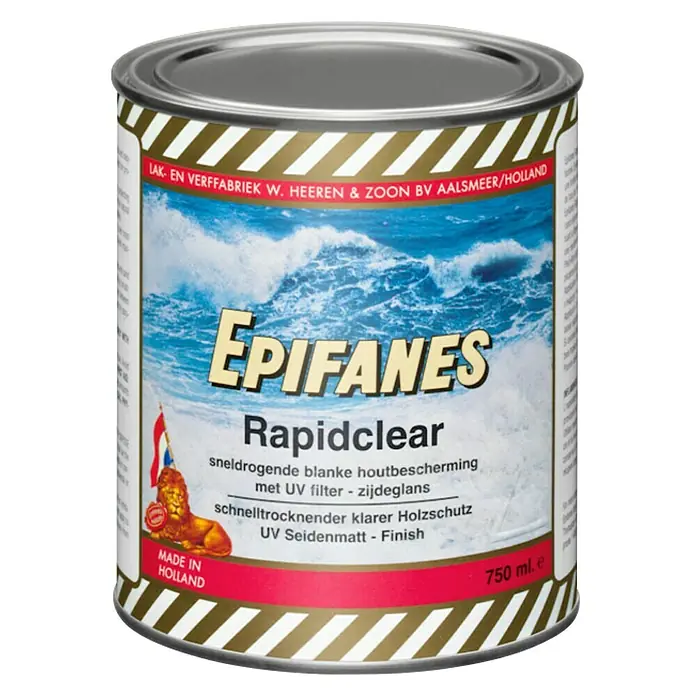 Epifanes Holzschutz Rapidclear - 750 ml - Dose Epifanes Rapidclear, ein schnelltrocknender, klarer Holzschutz mit UV-Filter für seidenglänzende Oberflächen.