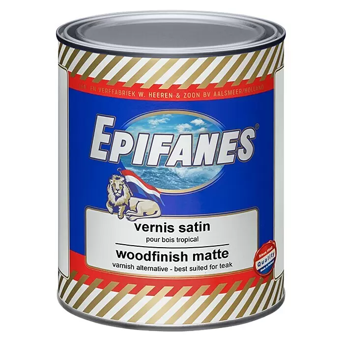 Epifanes Hartholzlacköl - 1 l - Blaue und goldene Epifanes woodfinish matte Dose mit Löwenlogo. Satinlack-Alternative für Tropenholz und Teak.