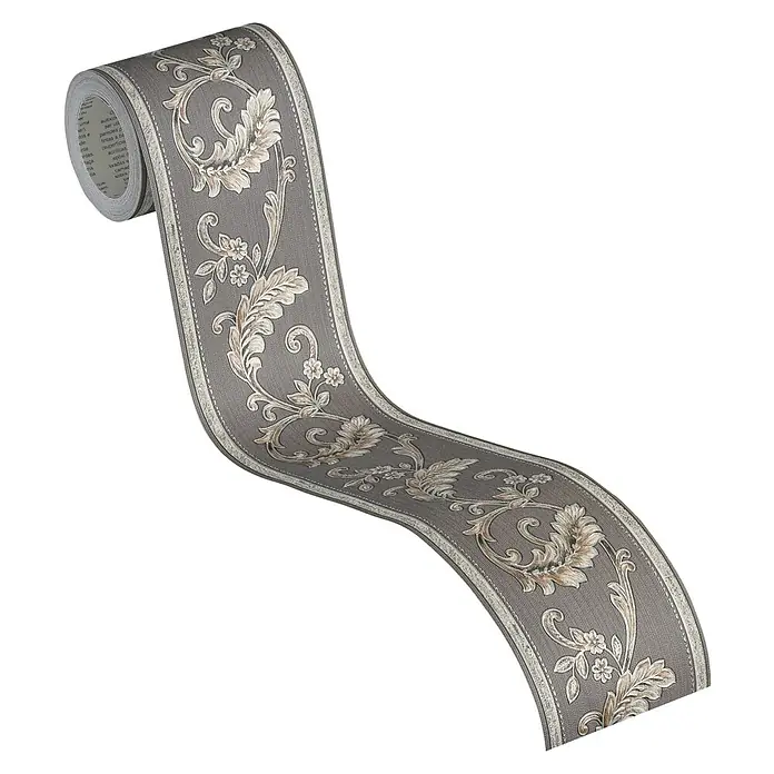 A.S. Création Only Borders 11 Tapetenborte Ornament - Kunststoff, Grau/Braun - Rolle elegante Bordüre mit grauem Hintergrund und floralem Muster für eine stilvolle Wandgestaltung.