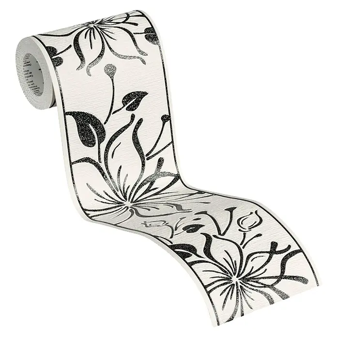 A.S. Création Only Borders 11 Tapetenborte Blume - Schwarz/Weiß, 5 x 0,13 m, Selbstklebefolie - Rolle Bordüre mit einem floralen Muster in Schwarz auf Weiß. Perfekt, um jedem Raum eine elegante Note zu verleihen.