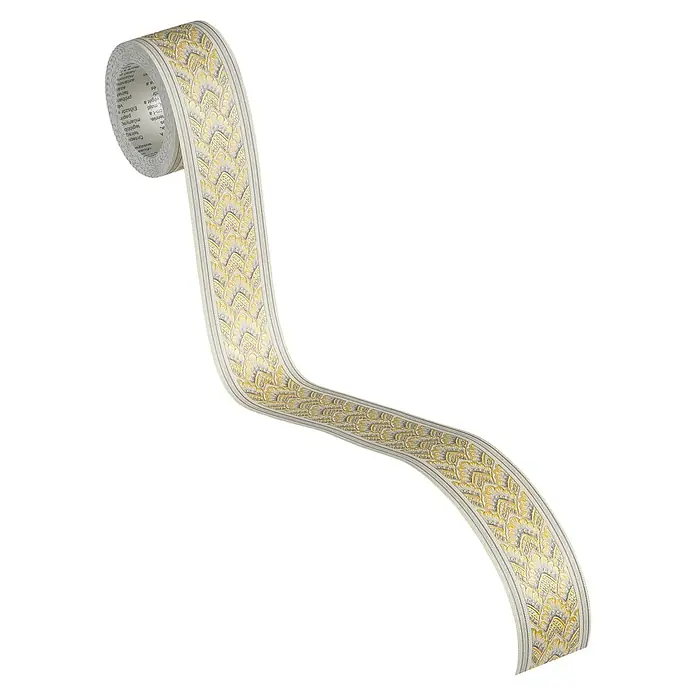 A.S. Création Only Borders 11 Tapetenborte Ornament - Kunststoff, Gold/Silber - Dekoratives Band mit goldenem Blumenmuster auf schwarzem Hintergrund. Ideal zum Verzieren von Geschenken und Bastelprojekten.