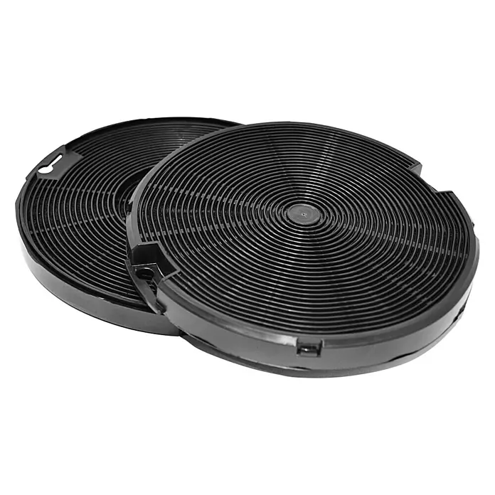 Mepamsa Filtro de carbón activo para campanas - Plástico, Número de componentes: 2 ud., Específico para: Discret, Superline y Smart PLus Neo - Dos filtros de carbón activado negros y redondos para campanas extractoras apilados uno encima del otro. Los filtros tienen ranuras espirales.