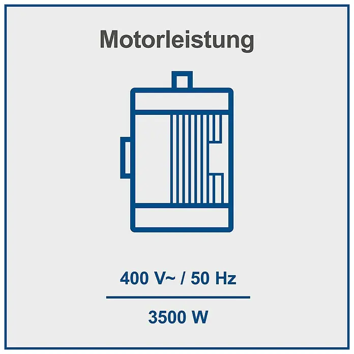 Scheppach Holzspalter HL810 - 3.500 W, 8 t, Max. Spaltgutlänge: 55 cm - Schema eines Motors mit technischen Daten: 400 V, 50 Hz und 3500 W Leistung.