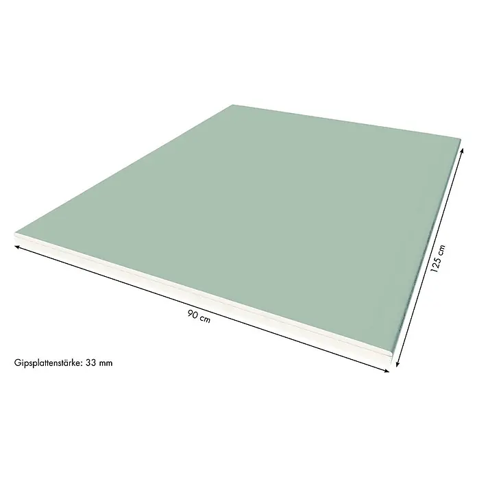 Knauf TOP 2000 Verbundplatte EPS - 1.250 x 900 x 33 mm - Produktbild einer Gipsplatte mit den Maßen 90 cm x 125 cm und einer Stärke von 33 mm.