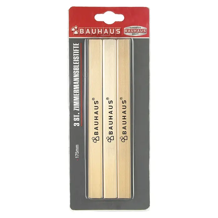 BAUHAUS Zimmermannsbleistift - 3 -tlg. - Verpackung mit drei Zimmermannsbleistiften von Bauhaus, 175 mm Länge, ideal für Schreinerarbeiten.