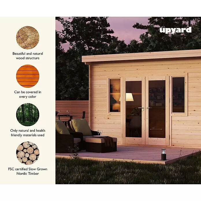 Upyard Gartenhaus Riesling - Außenmaß inkl. Dachüberstand (B x T): 404 x 348 cm, Holz, Natur - Informationsansicht