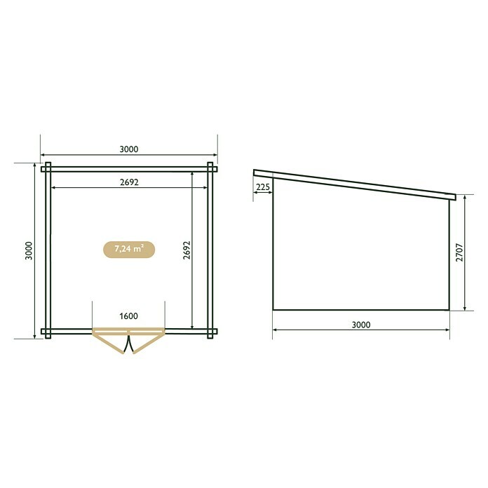 Upyard Gartenhaus Airen (Außenmaß inkl. Dachüberstand (B x T): 304 x 348 cm, Holz, Natur) | BAUHAUS