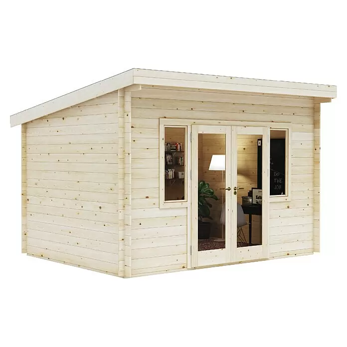 Upyard Gartenhaus Riesling - Außenmaß inkl. Dachüberstand (B x T): 404 x 348 cm, Holz, Natur - Skizze