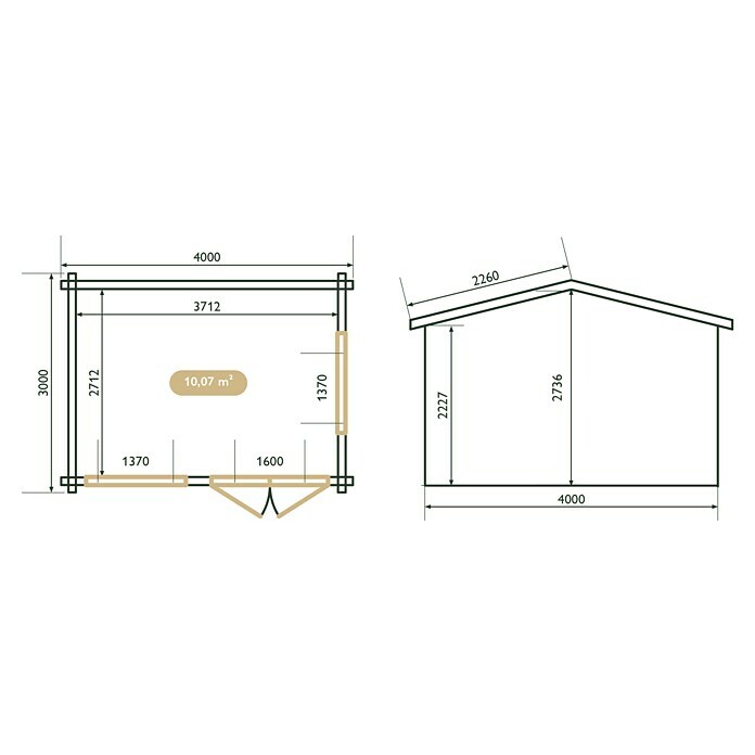 Upyard Gartenhaus Merselan (Außenmaß inkl. Dachüberstand (B x T): 353 x 348 cm, Holz, Natur) | BAUHAUS