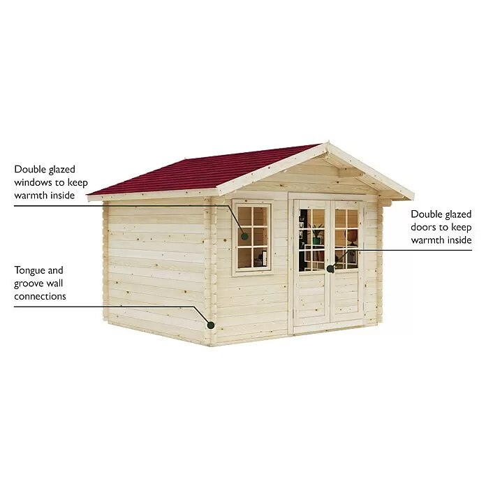 Upyard Gartenhaus Syrah - Außenmaß inkl. Dachüberstand (B x T): 356 x 358 cm, Holz, Natur - Skizze