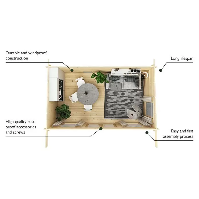 Upyard Gartenhaus Chenin - Außenmaß inkl. Dachüberstand (B x T): 504 x 348 cm, Holz, Natur - Skizze