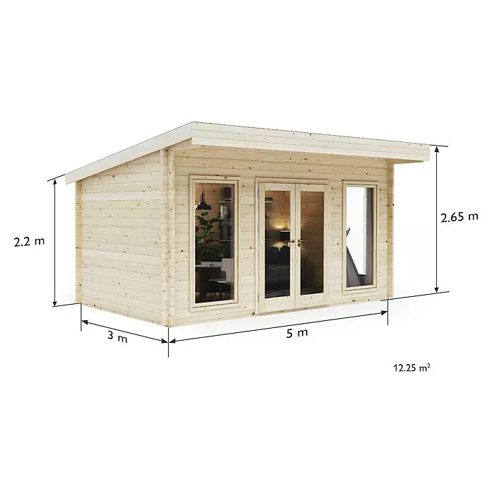 Upyard Gartenhaus Chenin - Außenmaß inkl. Dachüberstand (B x T): 504 x 348 cm, Holz, Natur - Skizze
