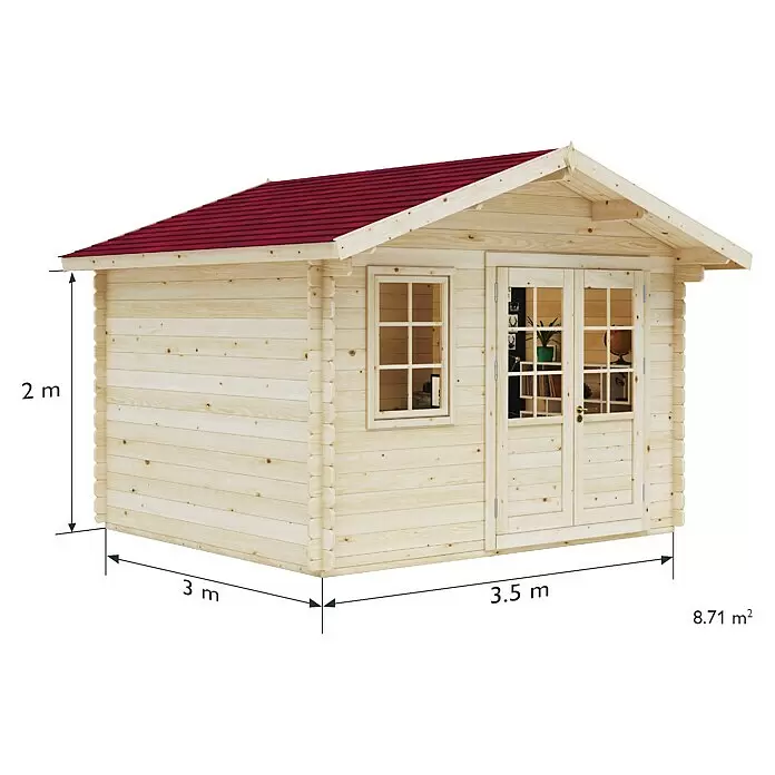 Upyard Gartenhaus Syrah - Außenmaß inkl. Dachüberstand (B x T): 356 x 358 cm, Holz, Natur - Skizze
