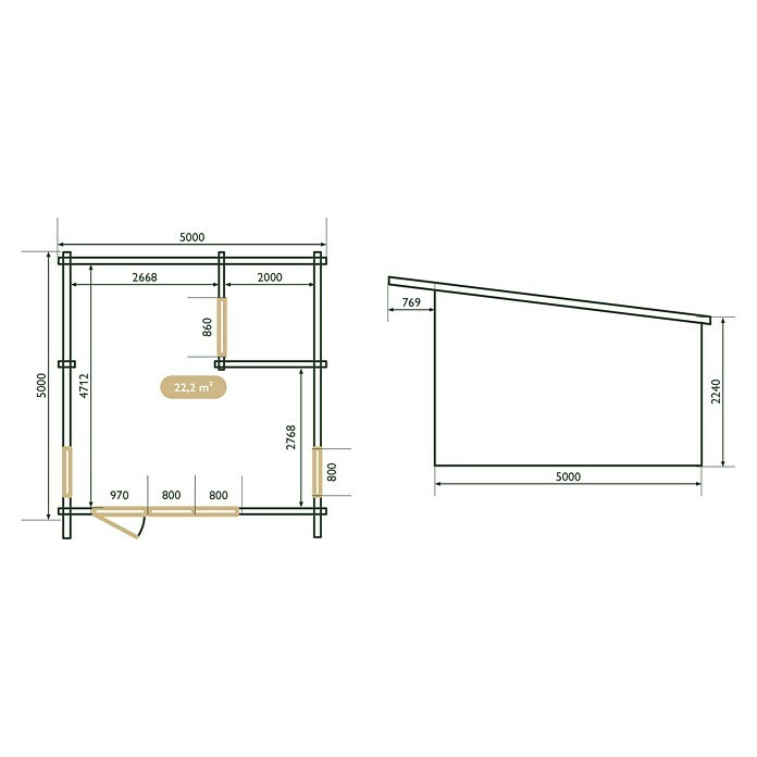 Upyard Gartenhaus Chardonna (Außenmaß inkl. Dachüberstand (B x T): 504 x 591 cm, Holz, Natur) | BAUHAUS