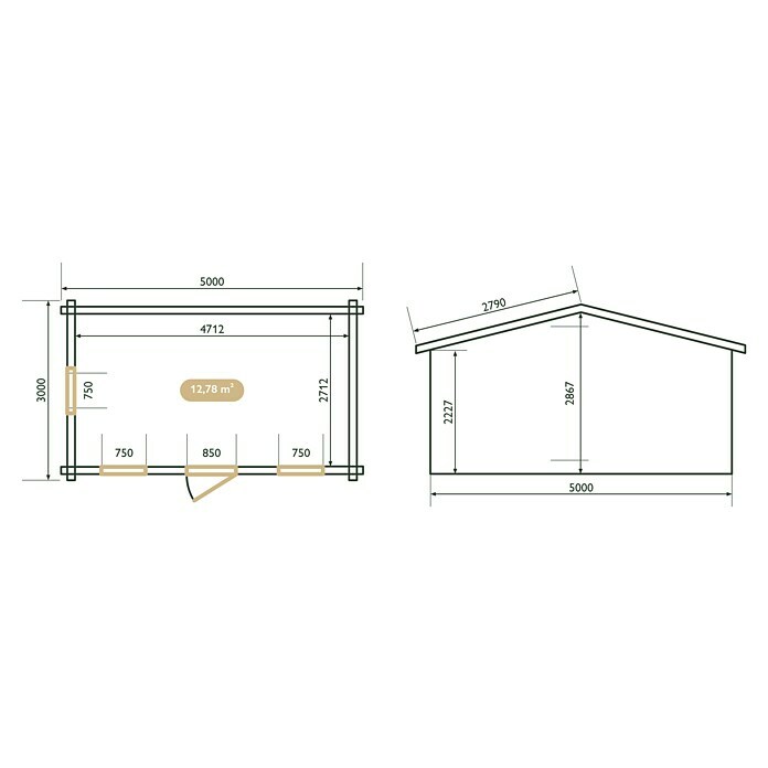 Upyard Gartenhaus Malbec (Außenmaß inkl. Dachüberstand (B x T): 356 x 365 cm, Holz, Natur) | BAUHAUS