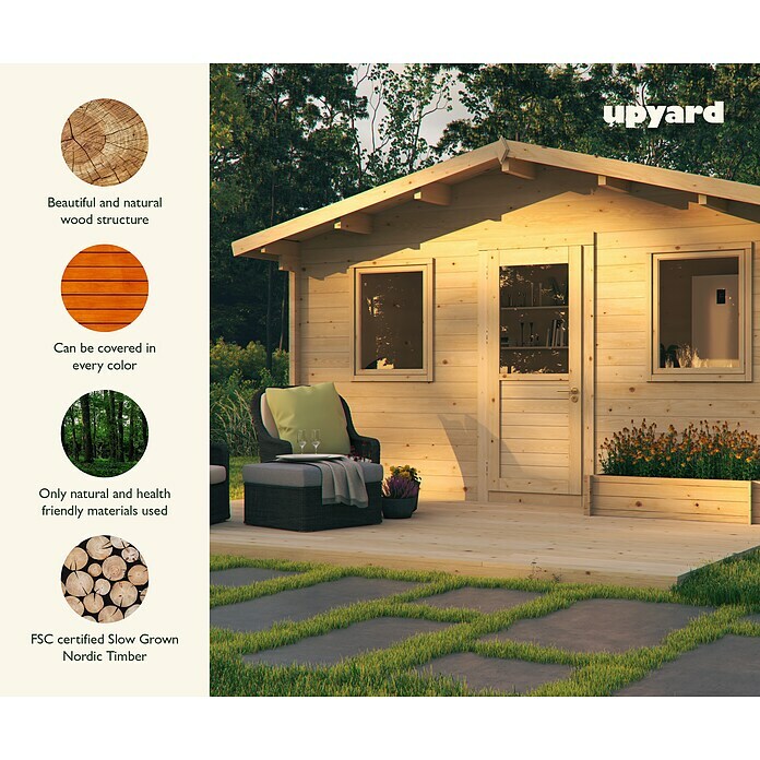 Upyard Gartenhaus Malbec (Außenmaß inkl. Dachüberstand (B x T): 356 x 365 cm, Holz, Natur) | BAUHAUS