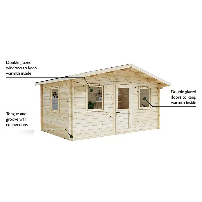 Upyard Gartenhaus Malbec - Außenmaß inkl. Dachüberstand (B x T): 356 x 365 cm, Holz, Natur - Helles Holzgartenhaus mit doppelt verglasten Fenstern und Türen, ausgestattet mit Nut-und-Feder-Wandverbindungen für Wärme.