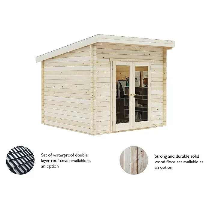Upyard Gartenhaus Airen - Außenmaß inkl. Dachüberstand (B x T): 304 x 348 cm, Holz, Natur - Helles Holzgartenhaus mit Doppeltür und internem Schreibtisch, mit optionaler Dachdeckung und Massivholzfußboden.