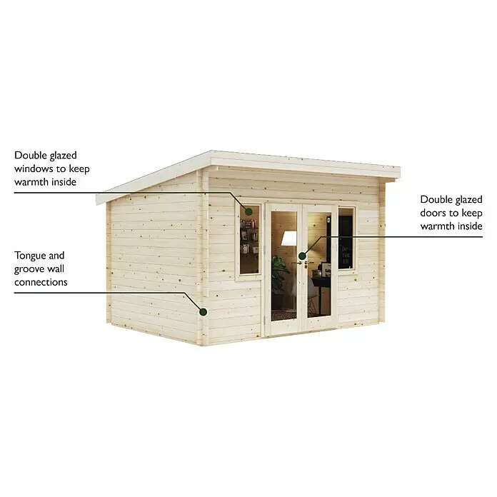 Upyard Gartenhaus Riesling - Außenmaß inkl. Dachüberstand (B x T): 404 x 348 cm, Holz, Natur - Skizze