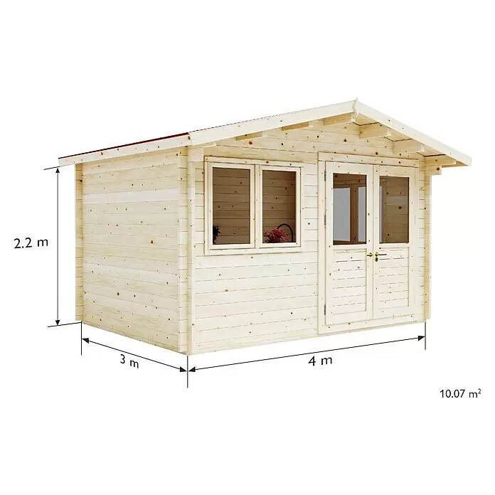 Upyard Gartenhaus Merselan - Außenmaß inkl. Dachüberstand (B x T): 353 x 348 cm, Holz, Natur - Helles Gartenhaus aus Holz, 4x3m Grundfläche, 2,2m hoch.
