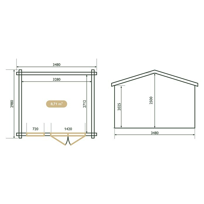 Upyard Gartenhaus Syrah (Außenmaß inkl. Dachüberstand (B x T): 356 x 358 cm, Holz, Natur) | BAUHAUS